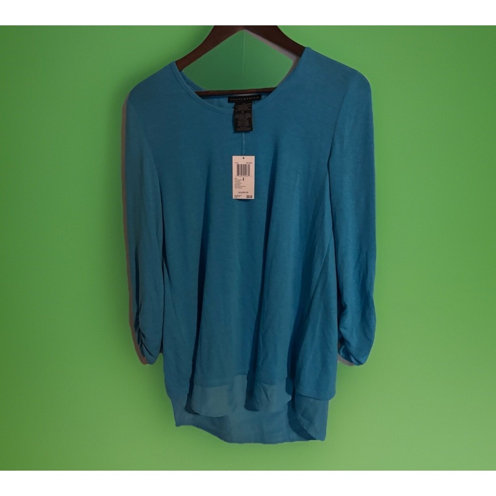 GRACE ELEMENTS Top Womens M Aqua Lagoon 3/4 Sleeve Oversized Lagonlook Blue NEW